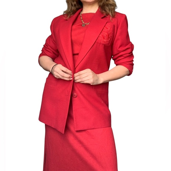 100% wool Vibrant Red Women's Blazer- Size 6 - Picture 15 of 15